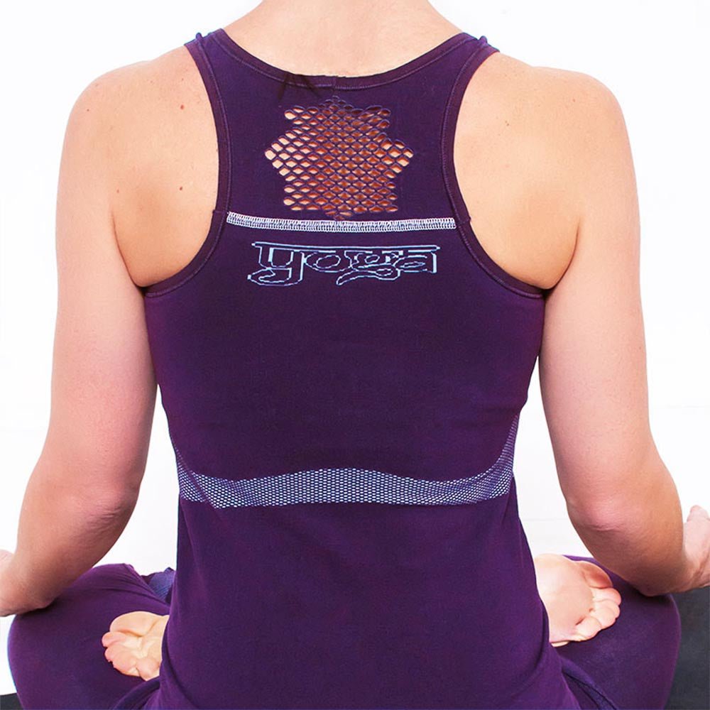XS/S - Débardeur yoga, sans coutures 70% coton bio, Haut de yoga soutien intégré violet - Accessoires de yoga, vêtements et tapis de yoga au naturel