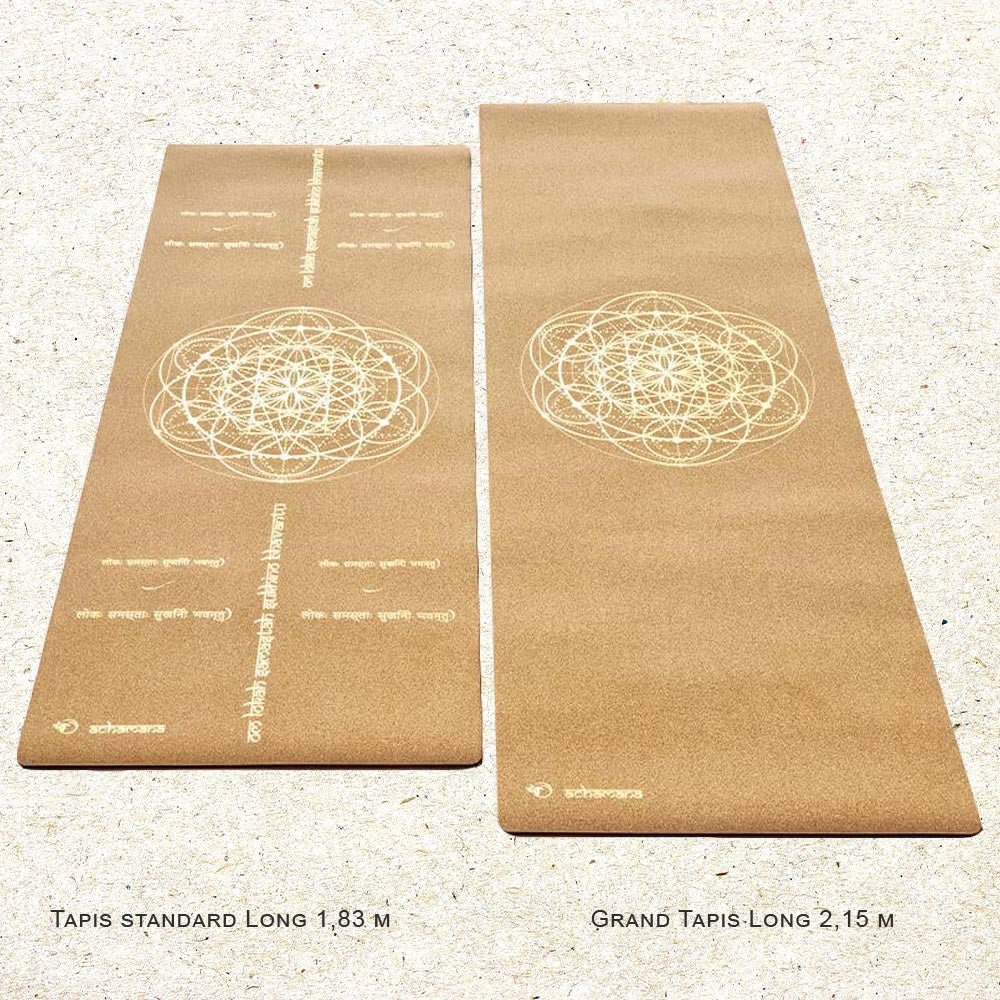 - Grand tapis de yoga liège fleur de vie Or - 2,15 m - Accessoires de yoga, vêtements et tapis de yoga au naturel