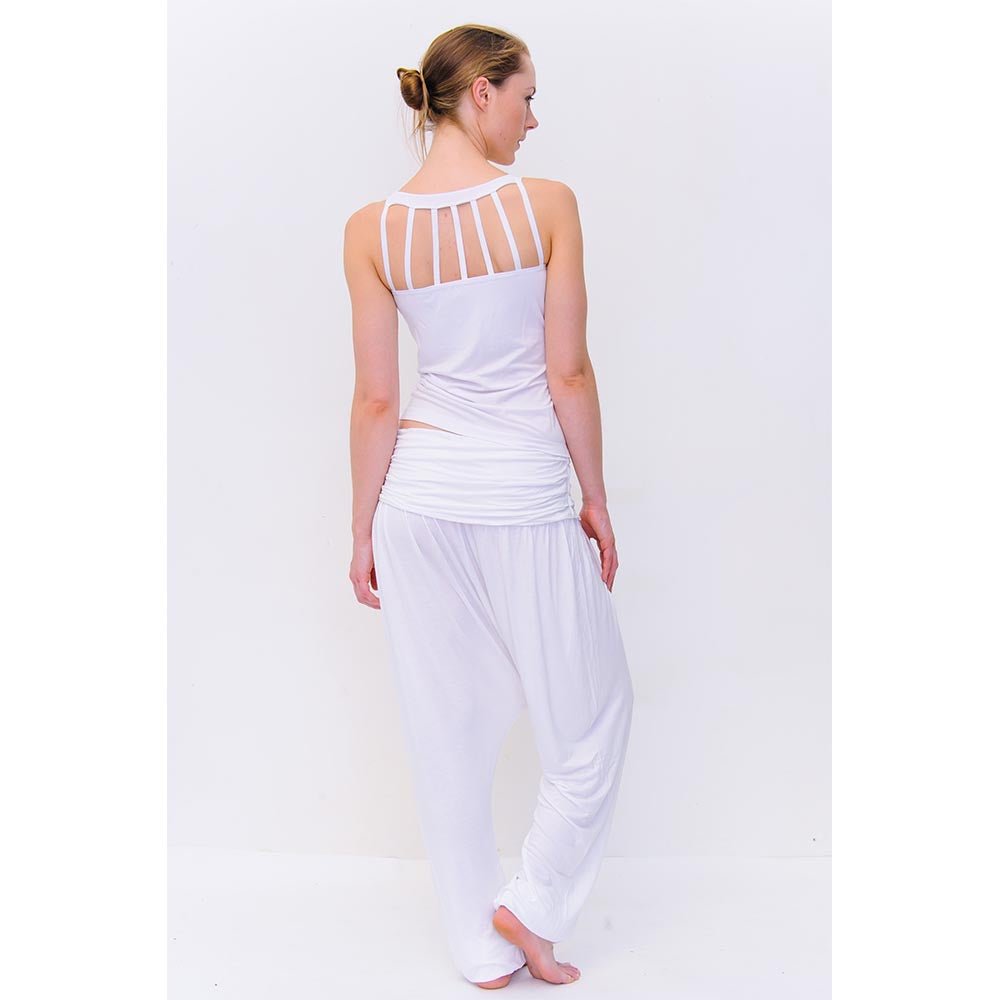 XS - Haut de yoga bambou, sans coutures - dos dentellé, soutien intégré - Blanc - Accessoires de yoga, vêtements et tapis de yoga au naturel