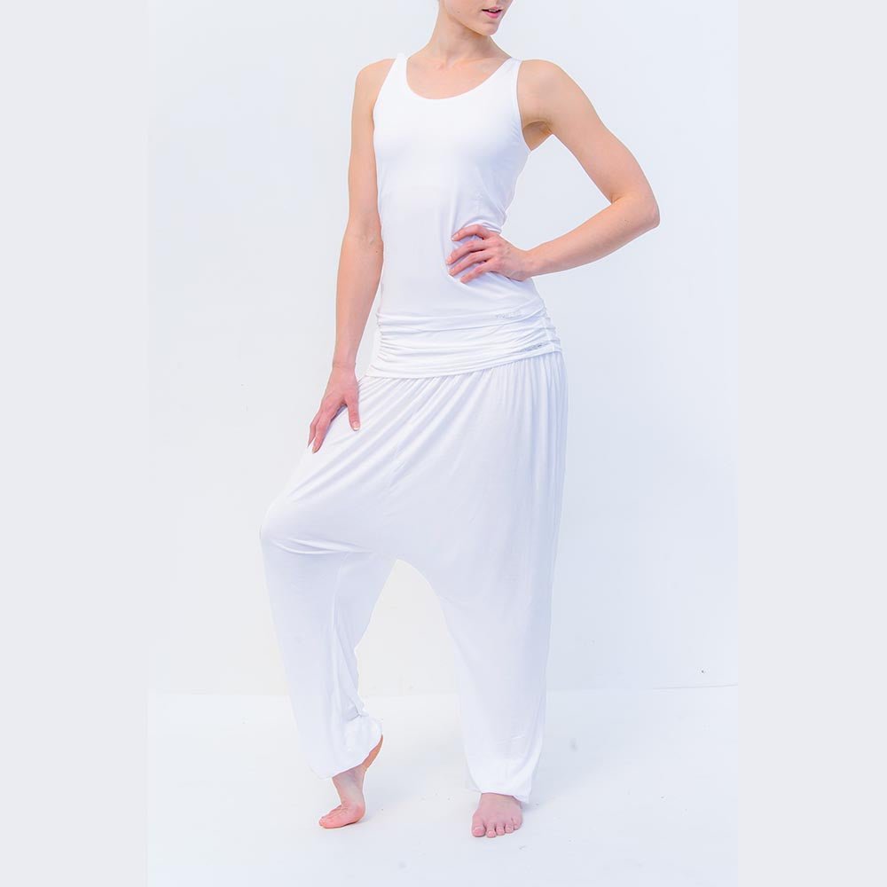 XS - Haut de yoga bambou, sans coutures - dos dentellé, soutien intégré - Blanc - Accessoires de yoga, vêtements et tapis de yoga au naturel