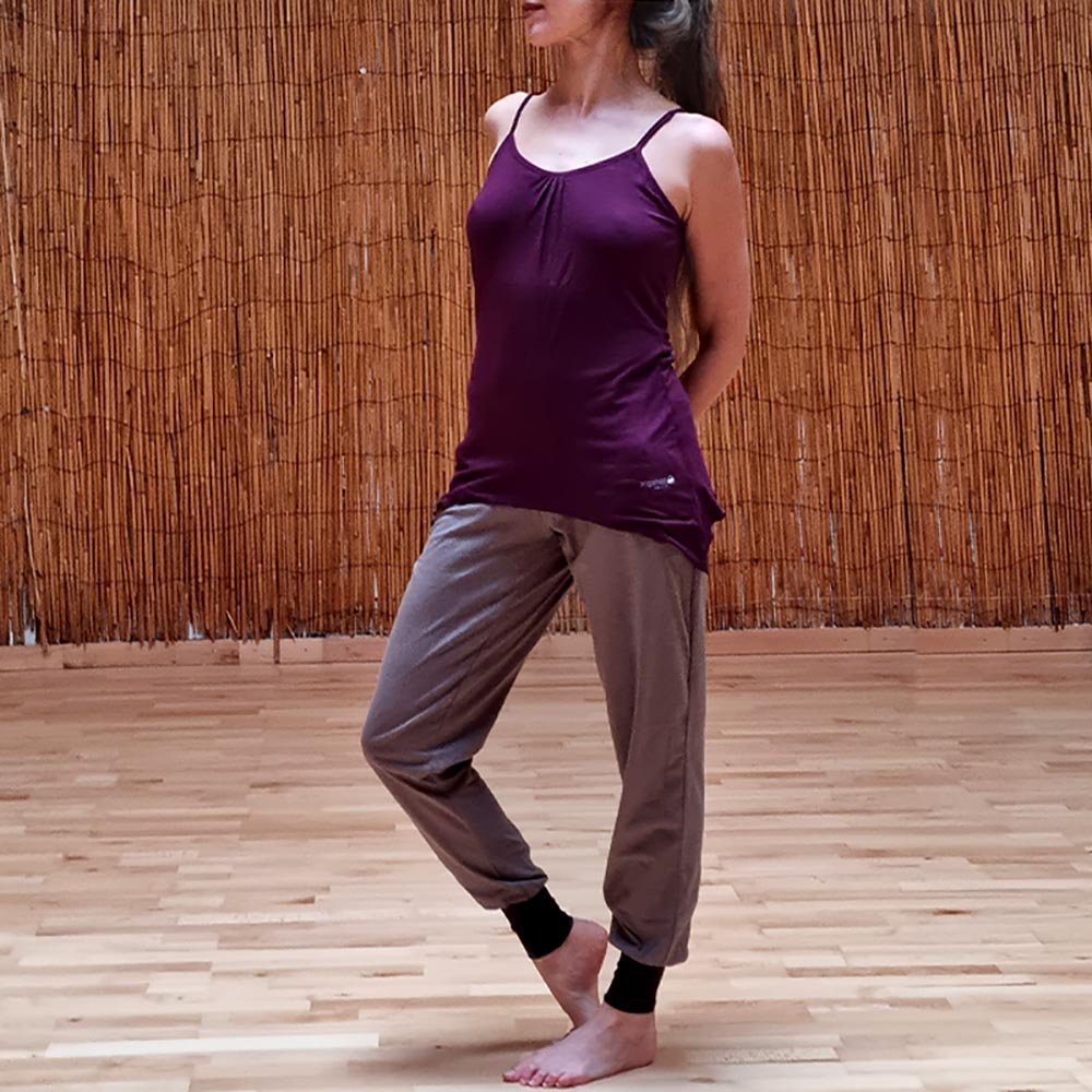 XS/S - 36/38 - Haut yoga femme asymétrique fluide - bretelles réglables en Bambou - Prune - Accessoires de yoga, vêtements et tapis de yoga au naturel