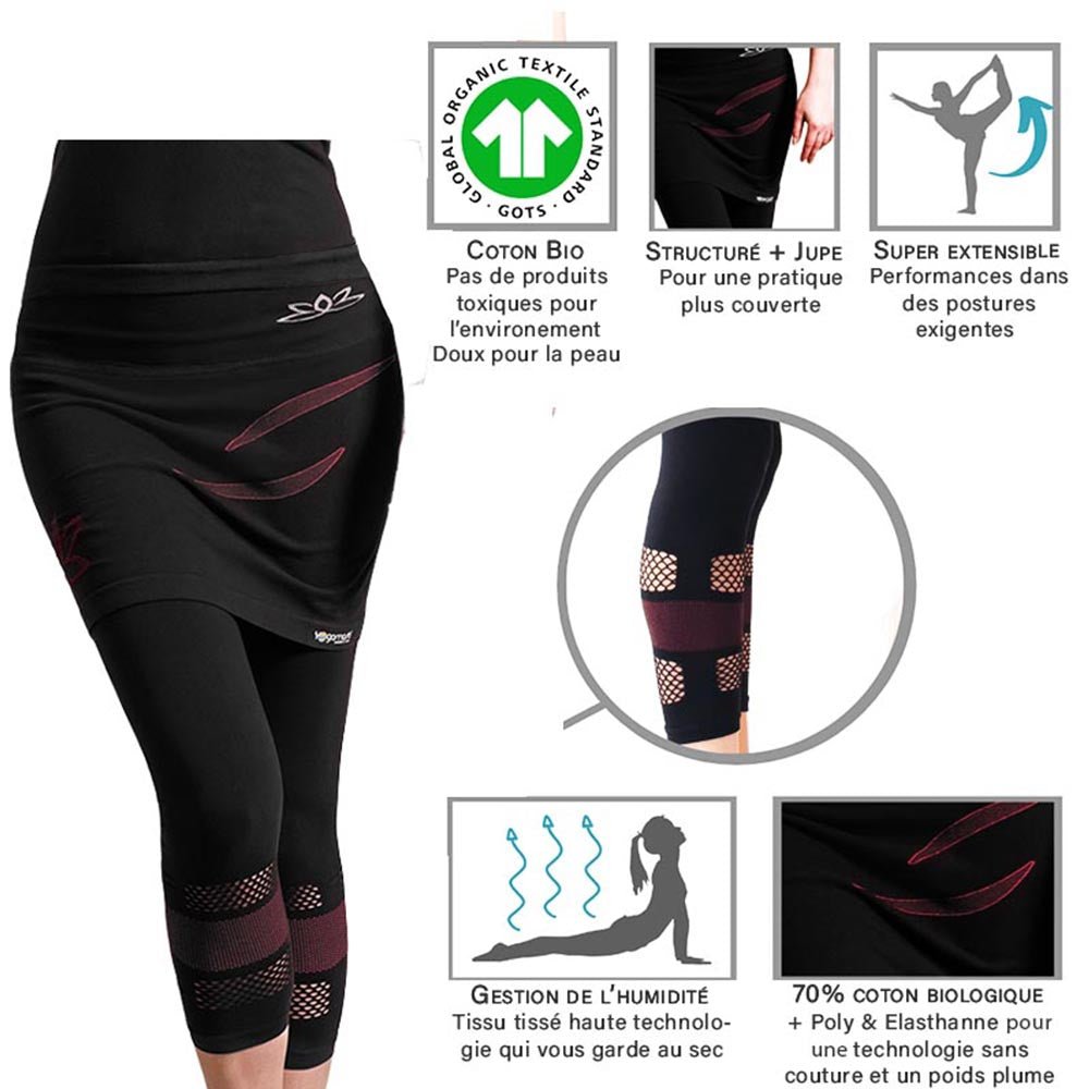 XS/S - Legging jupe de yoga sans couture 70% coton Bio - Lotus noir - Accessoires de yoga, vêtements et tapis de yoga au naturel