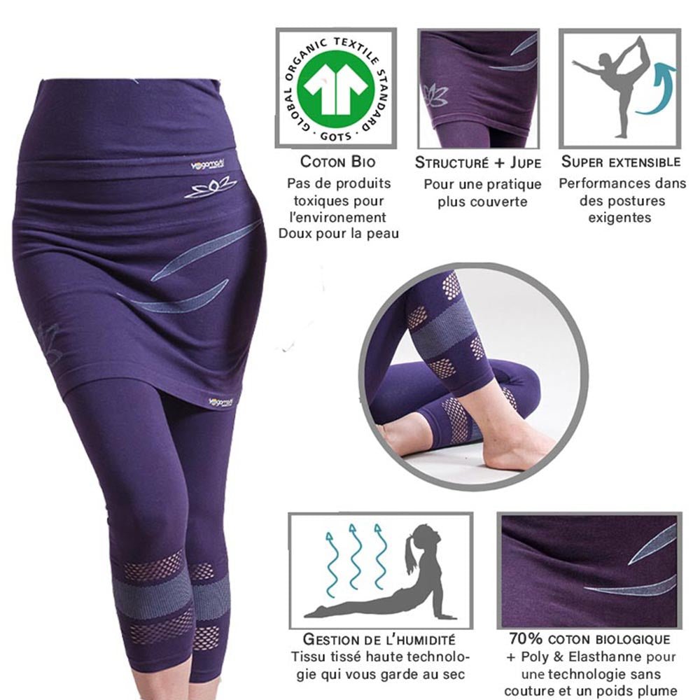 XS/S - Legging jupe de yoga sans couture 70% coton Bio - Lotus violet - Accessoires de yoga, vêtements et tapis de yoga au naturel