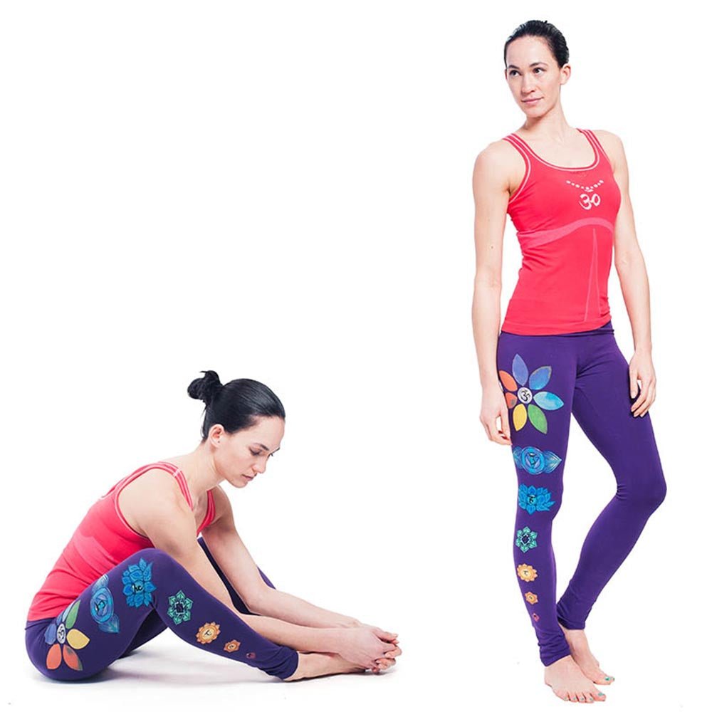 XS - Legging yoga femme coton Bio - taille haute - 7 Chakras peints à la main - Accessoires de yoga, vêtements et tapis de yoga au naturel