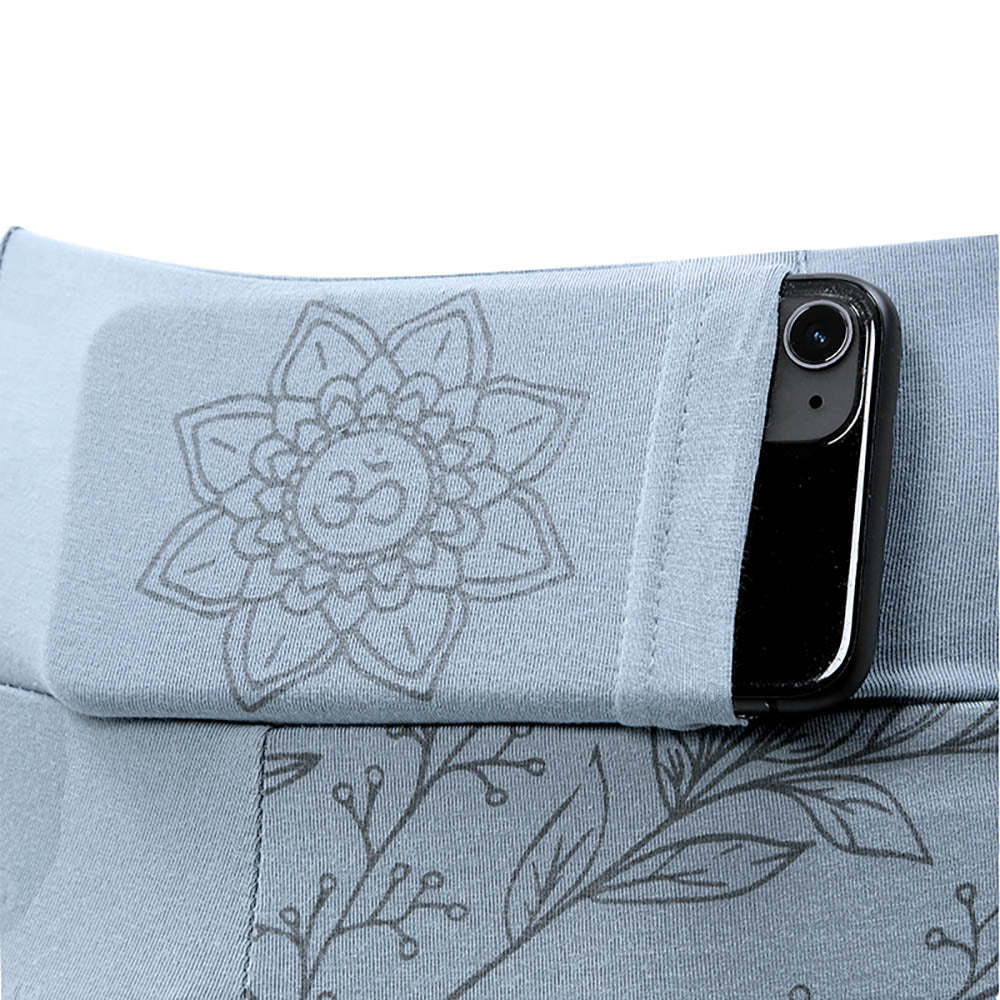 Taille XS/S - 36/38 - Legging yoga floral taille haute longueur 7/8ème bleu-gris – Coton bio certifié GOTS - Accessoires de yoga, vêtements et tapis de yoga au naturel