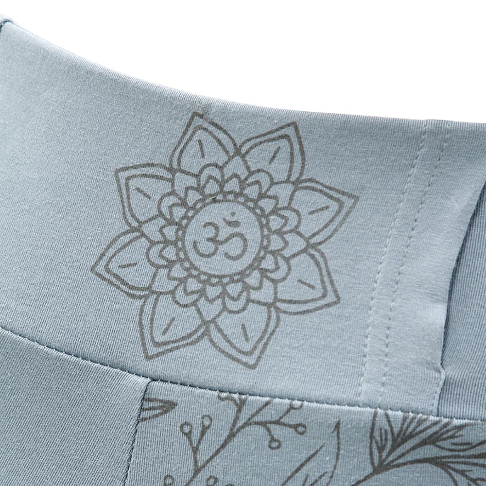 Taille XS/S - 36/38 - Legging yoga floral taille haute longueur 7/8ème bleu-gris – Coton bio certifié GOTS - Accessoires de yoga, vêtements et tapis de yoga au naturel