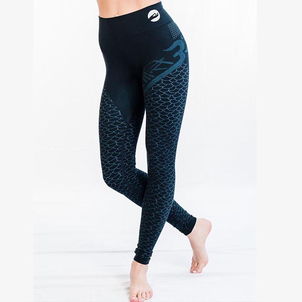 XS/S - Legging yoga motif Om sans couture taille haute 70% coton bio - anti sueur - Accessoires de yoga, vêtements et tapis de yoga au naturel
