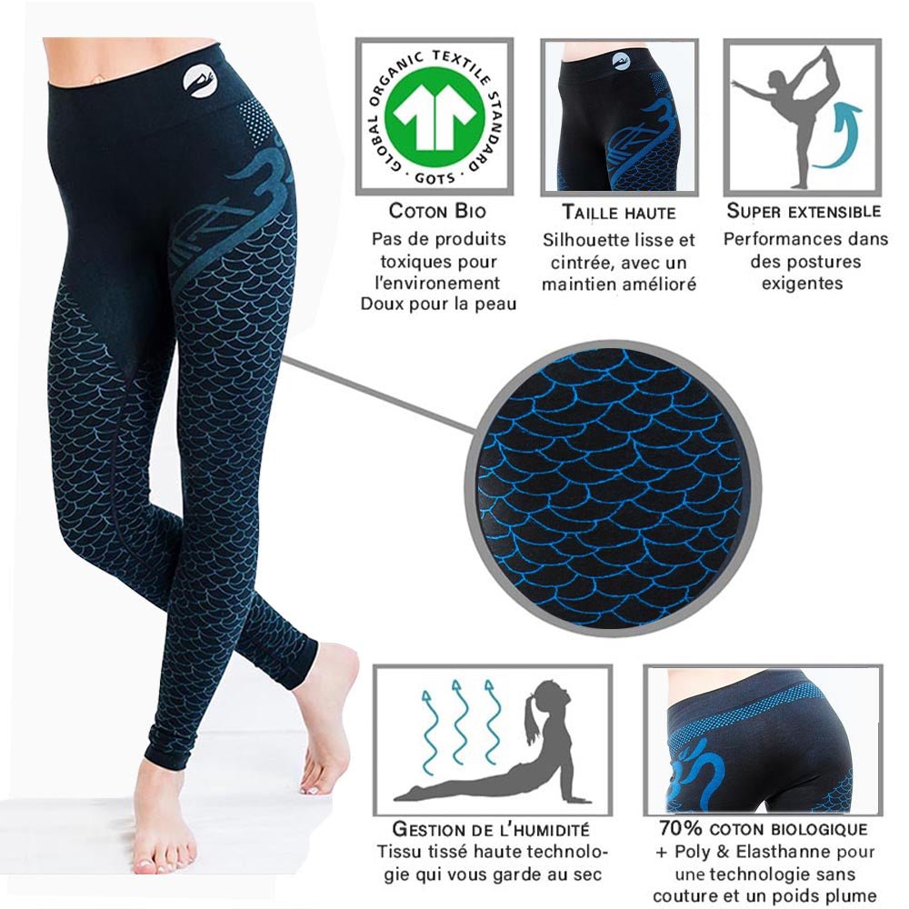 XS/S - Legging yoga motif Om sans couture taille haute 70% coton bio - anti sueur - Accessoires de yoga, vêtements et tapis de yoga au naturel