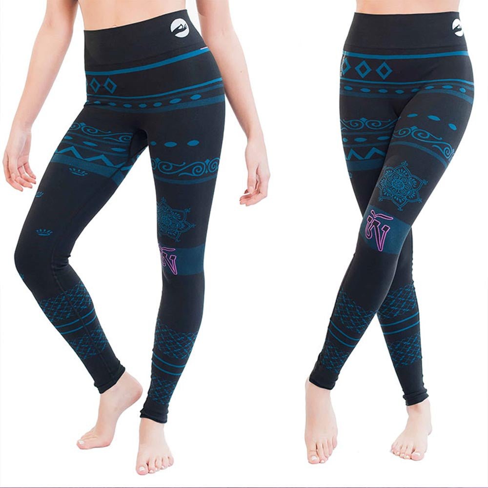 XS / S - Legging yoga sans couture taille haute 70% coton bio anti sueur, Om Tibétain - Accessoires de yoga, vêtements et tapis de yoga au naturel