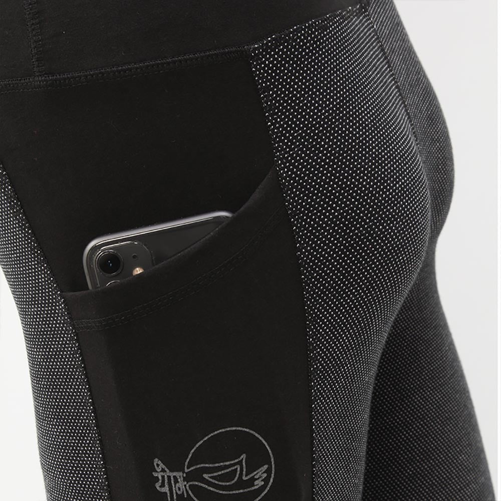 Taille XS/S - 36/38 - Legging yoga taille haute noir et gris - Coton bion certifié GOTS - Accessoires de yoga, vêtements et tapis de yoga au naturel