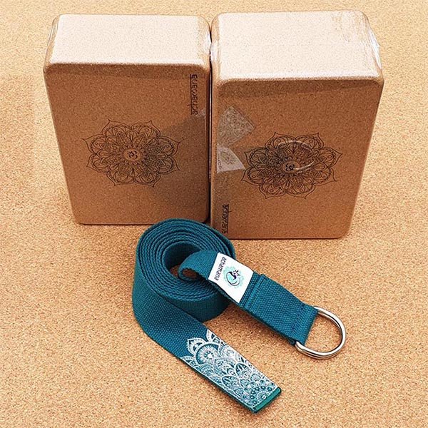 - Pack yoga liège (débutant & yogi) - 1 tapis yoga liège, 1 brique et 1 bloc liège, 1 sangle XL - Accessoires de yoga, vêtements et tapis de yoga au naturel