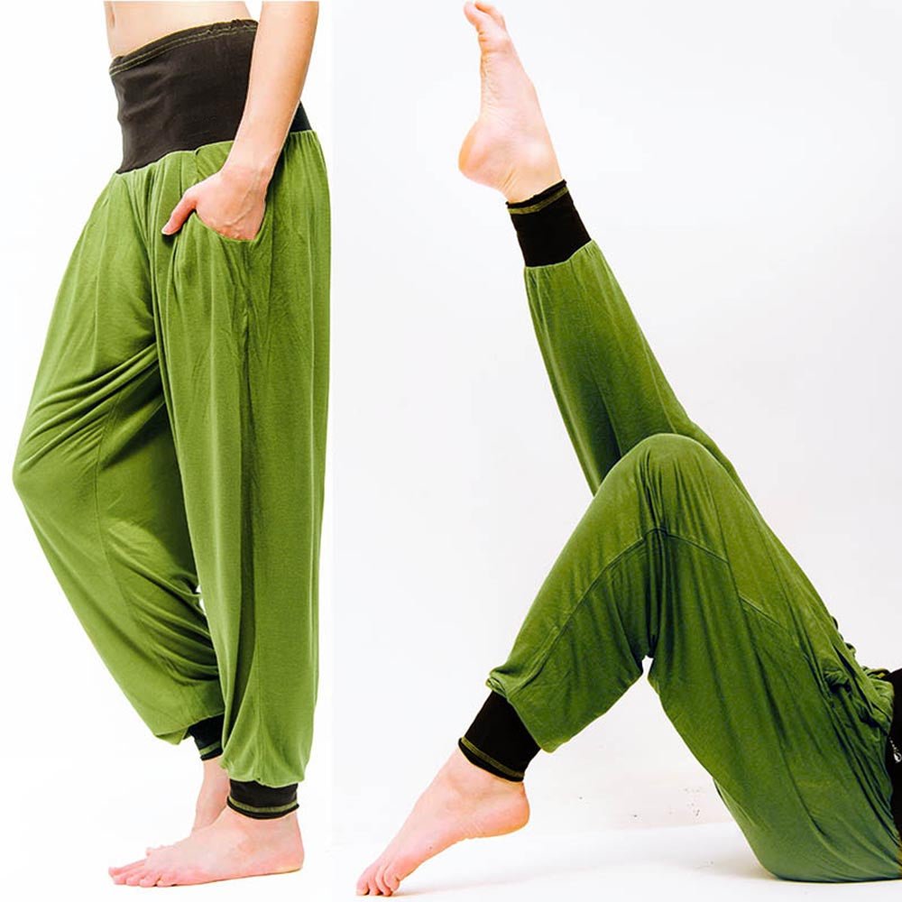 S/M - Pantalon de yoga femme ample à taille haute - Vert Olive - Accessoires de yoga, vêtements et tapis de yoga au naturel