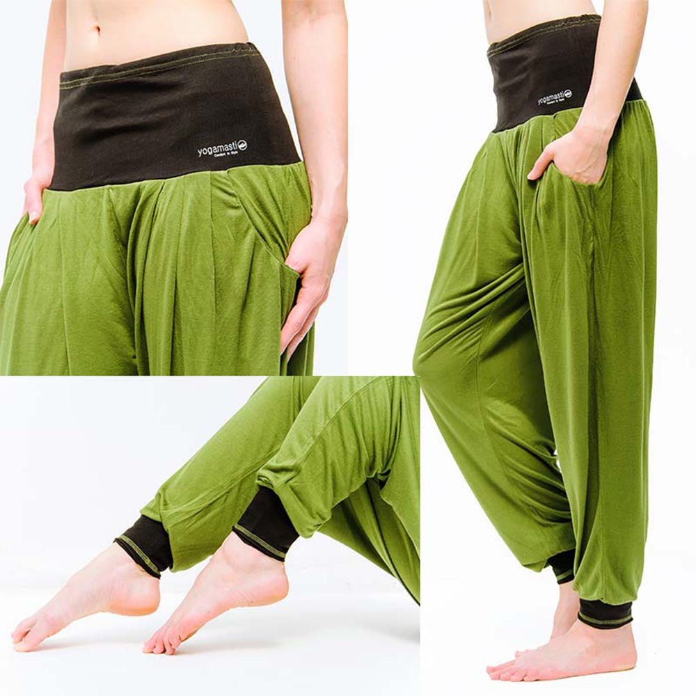 S/M - Pantalon de yoga femme ample à taille haute - Vert Olive - Accessoires de yoga, vêtements et tapis de yoga au naturel