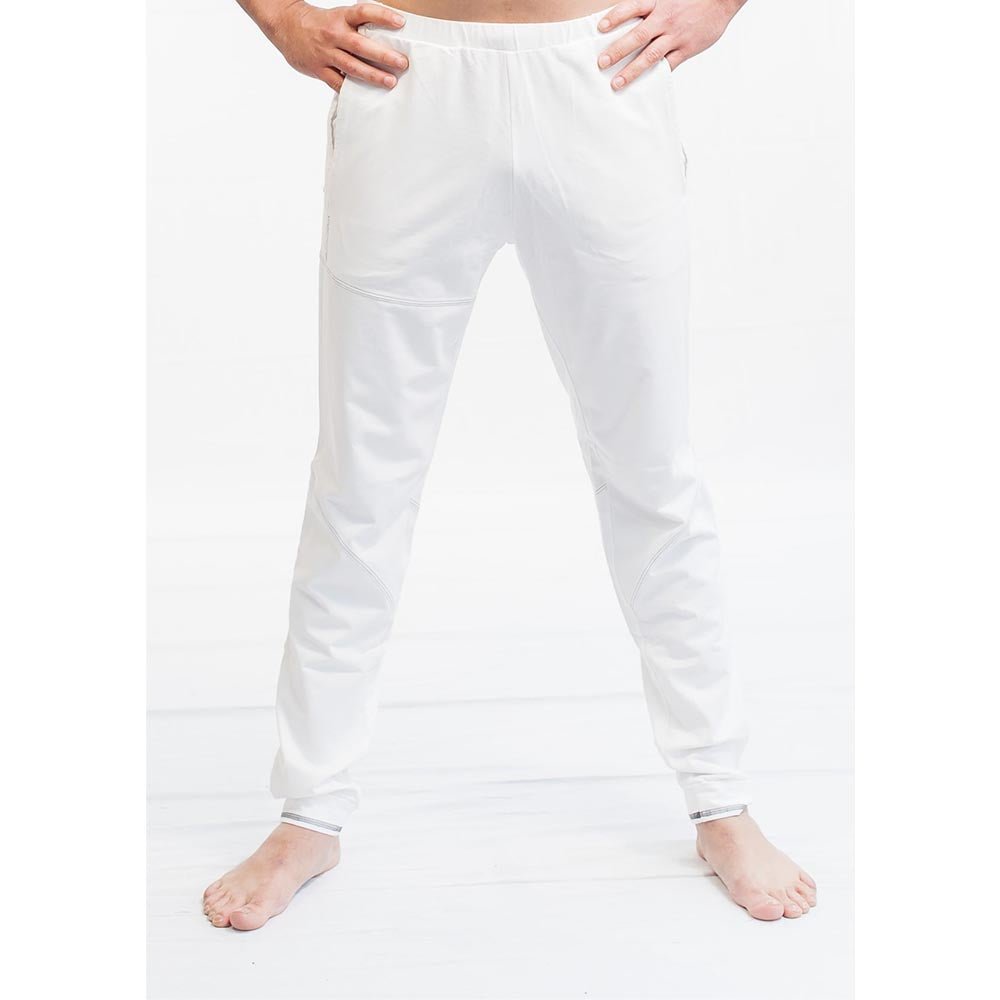 S/M - Pantalon de Yoga homme Slim Fit Blanc - Tatouage sacré - Kundalini - Accessoires de yoga, vêtements et tapis de yoga au naturel