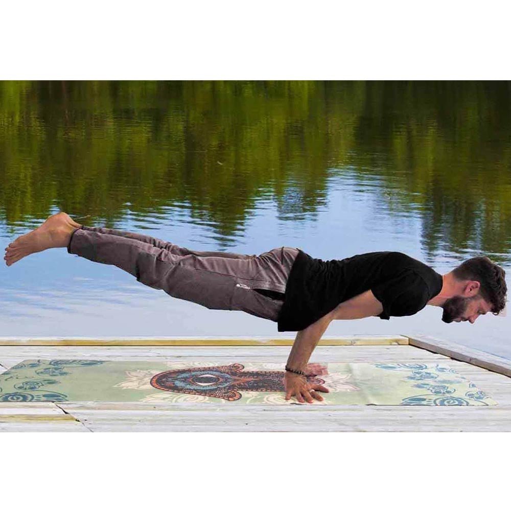 S/M - Pantalon de Yoga homme Slim Fit Gris - Tatouage sacré - Accessoires de yoga, vêtements et tapis de yoga au naturel