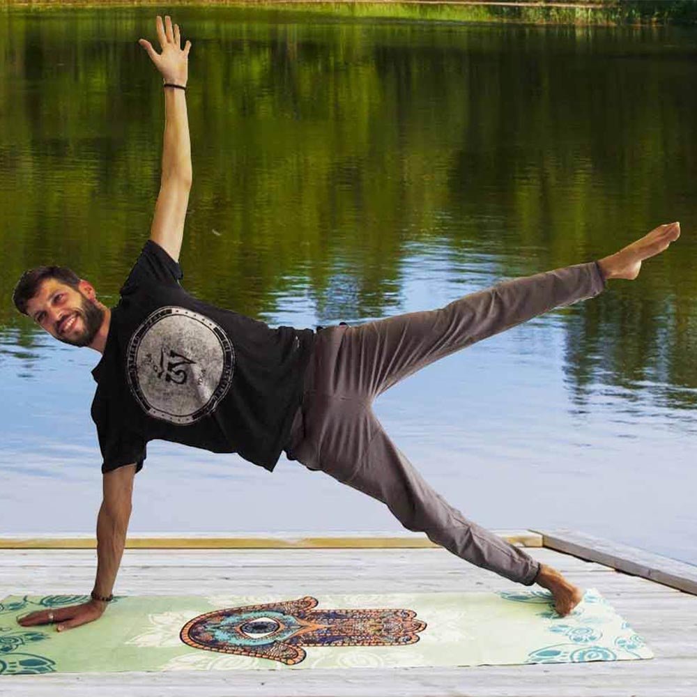 S/M - Pantalon de Yoga homme Slim Fit Gris - Tatouage sacré - Accessoires de yoga, vêtements et tapis de yoga au naturel