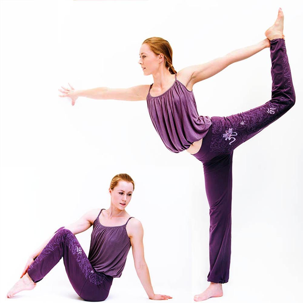 S/M - Pantalon yoga femme aubergine - Coton prémium - motif om Maori - Accessoires de yoga, vêtements et tapis de yoga au naturel