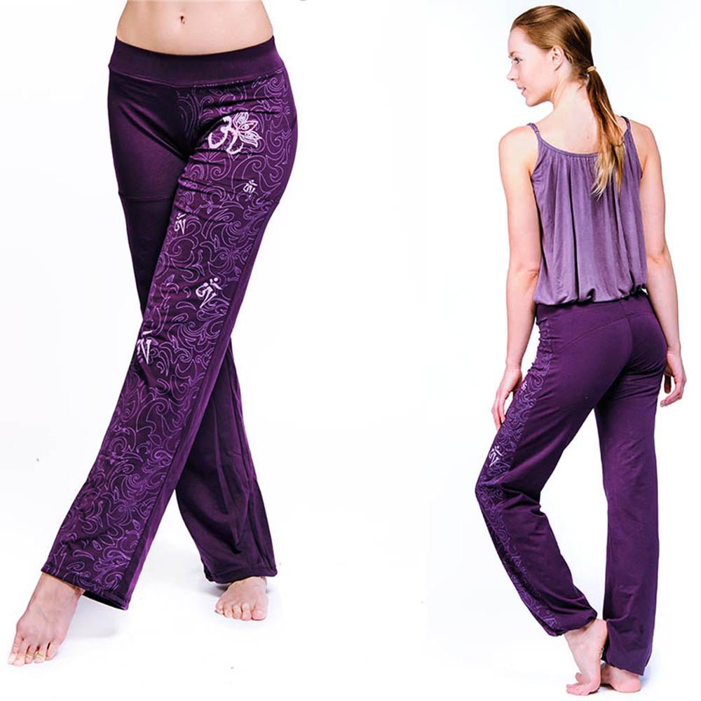 S/M - Pantalon yoga femme aubergine - Coton prémium - motif om Maori - Accessoires de yoga, vêtements et tapis de yoga au naturel