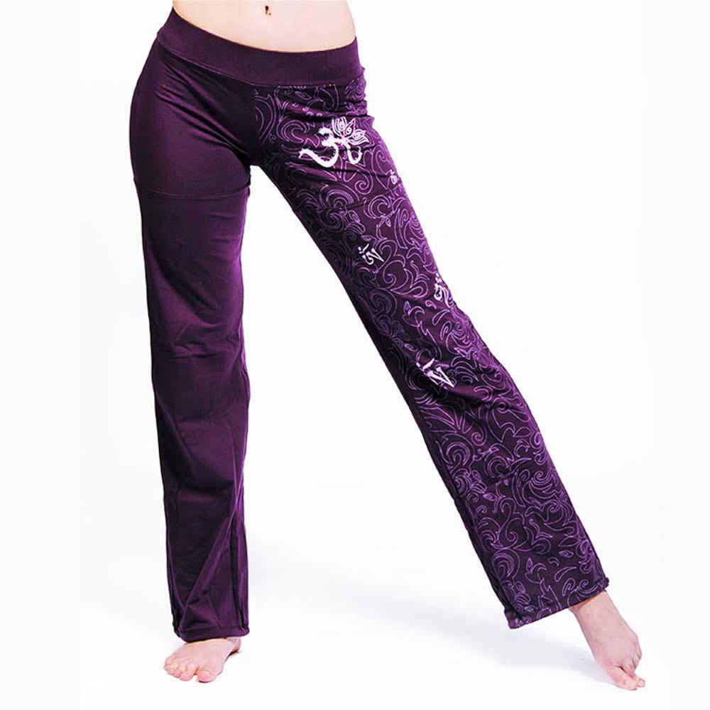 S/M - Pantalon yoga femme aubergine - Coton prémium - motif om Maori - Accessoires de yoga, vêtements et tapis de yoga au naturel