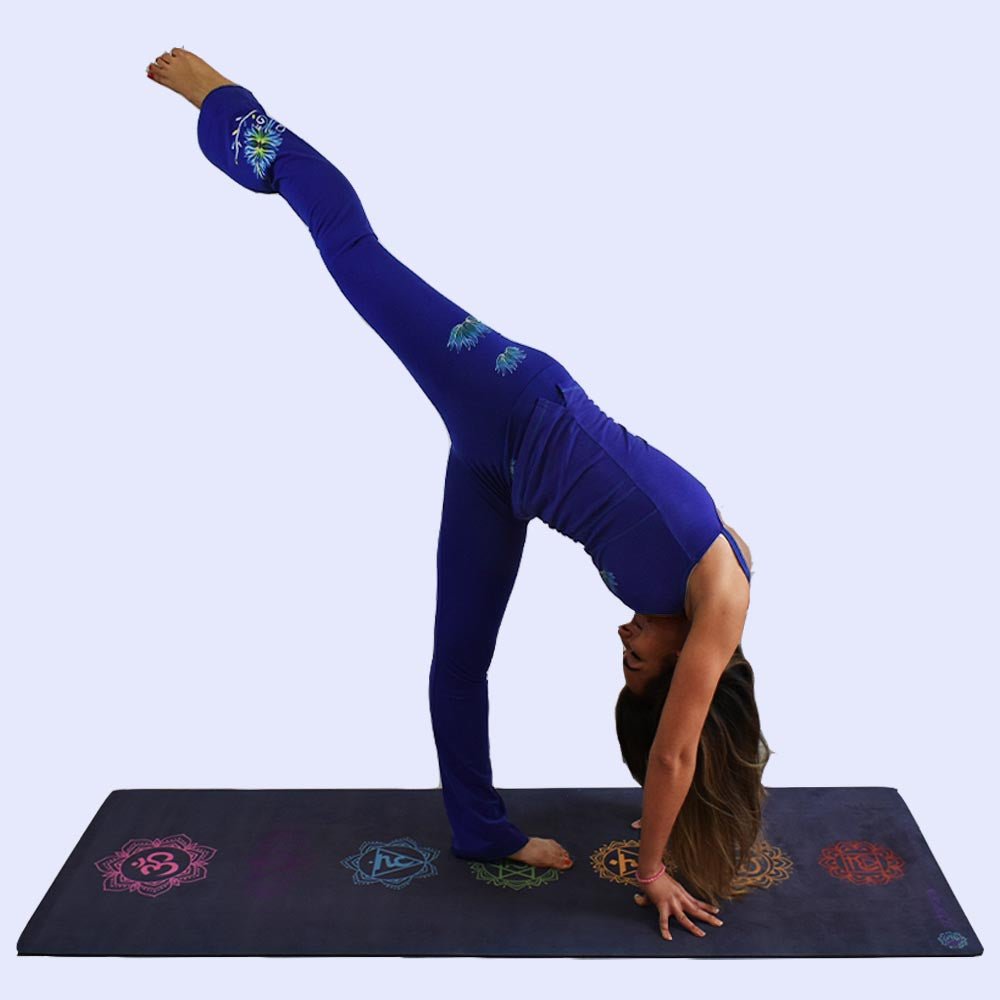 XS - Pantalon yoga femme - Coupe Bootcut - Fleur de Lotus peint à la main, bleu-violet - Accessoires de yoga, vêtements et tapis de yoga au naturel