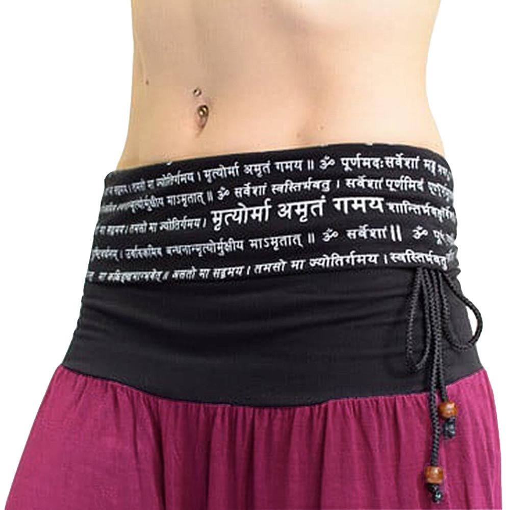 XS / S - (36 / 38) - Pantalon yoga femme large, taille haute repliable en Bambou - Tryambakam mantra imprimé - Accessoires de yoga, vêtements et tapis de yoga au naturel