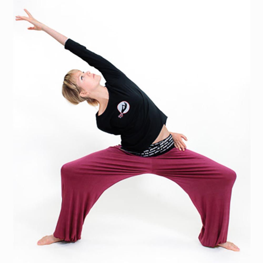 XS / S - (36 / 38) - Pantalon yoga femme large, taille haute repliable en Bambou - Tryambakam mantra imprimé - Accessoires de yoga, vêtements et tapis de yoga au naturel