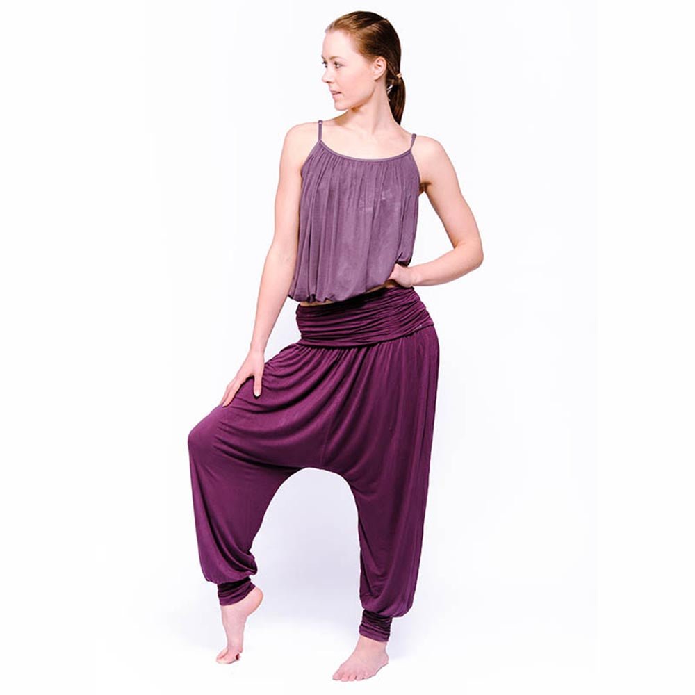 XS/S - Pantalon yoga flow Bambou - Sarouel yoga performance et élégance Prune - Accessoires de yoga, vêtements et tapis de yoga au naturel