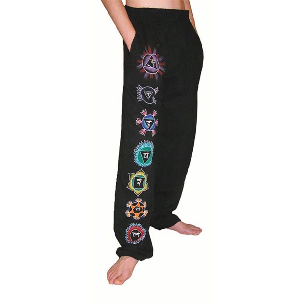 S/M - Pantalon yoga homme ample ultra doux - confort yogi 7 chakras peints à la main - Accessoires de yoga, vêtements et tapis de yoga au naturel