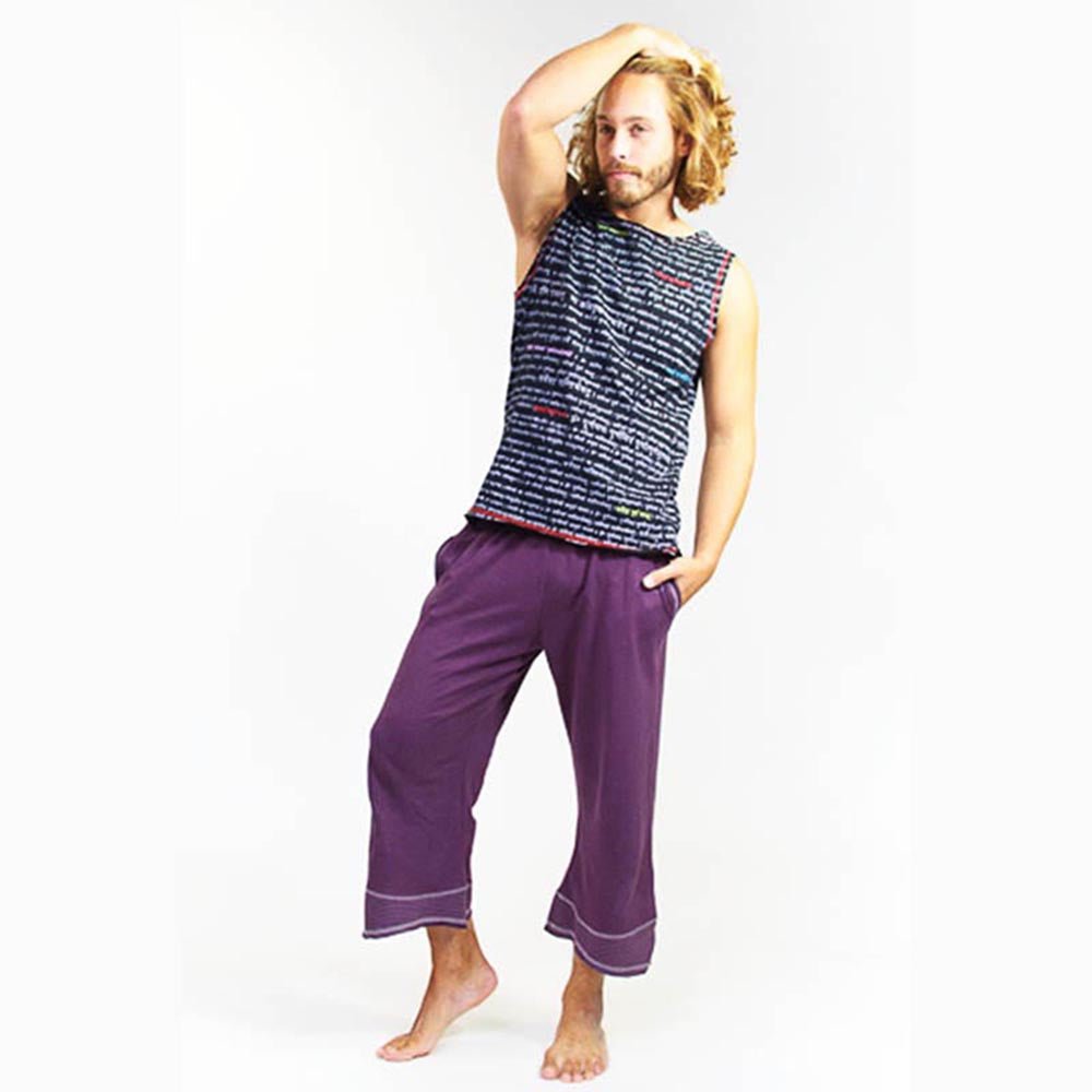 S/M - Pantalon yoga homme en chanvre biologique Prune - Coupe pantacourt - Accessoires de yoga, vêtements et tapis de yoga au naturel