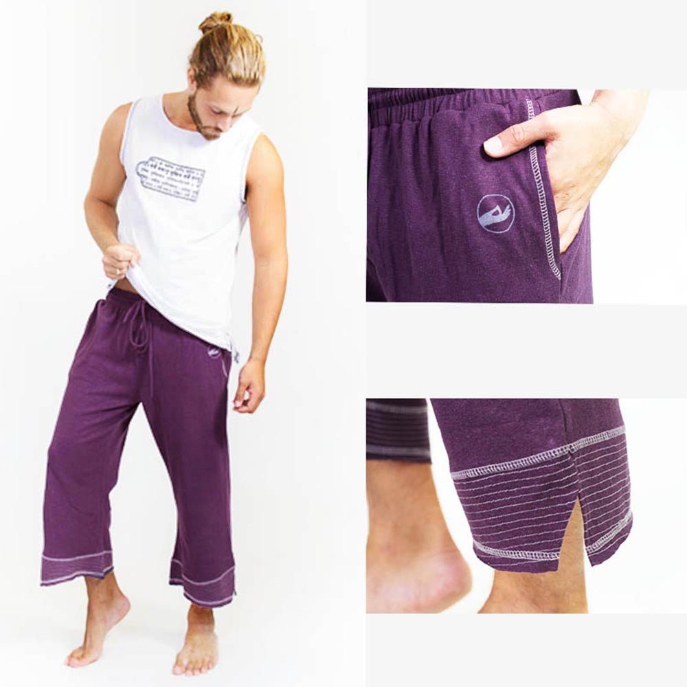 S/M - Pantalon yoga homme en chanvre biologique Prune - Coupe pantacourt - Accessoires de yoga, vêtements et tapis de yoga au naturel