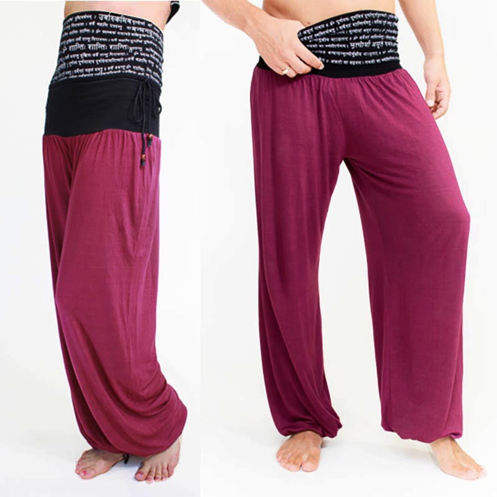 XS / S - (36 / 38) - Pantalon yoga homme large, taille haute repliable en Bambou - Mahe mantra imprimé - Accessoires de yoga, vêtements et tapis de yoga au naturel