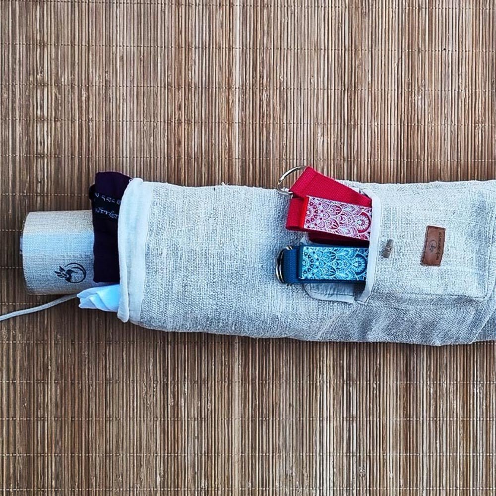 - Sac de tapis de yoga, Pilates, fitness en Chanvre naturel Fait main 72 x 17 cm - Accessoires de yoga, vêtements et tapis de yoga au naturel