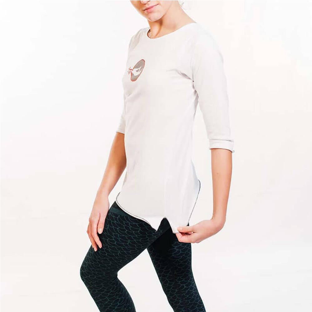S / M - T-shirt yoga femme ample 100% Bio certifié Gots - Haut de yoga 7 chakras brodés - Accessoires de yoga, vêtements et tapis de yoga au naturel