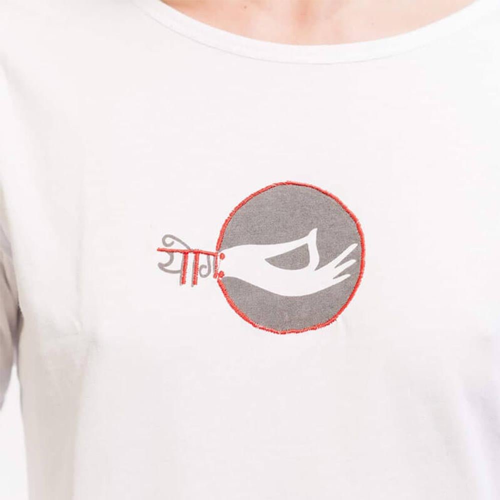S / M - T-shirt yoga femme ample 100% Bio certifié Gots - Haut de yoga 7 chakras brodés - Accessoires de yoga, vêtements et tapis de yoga au naturel