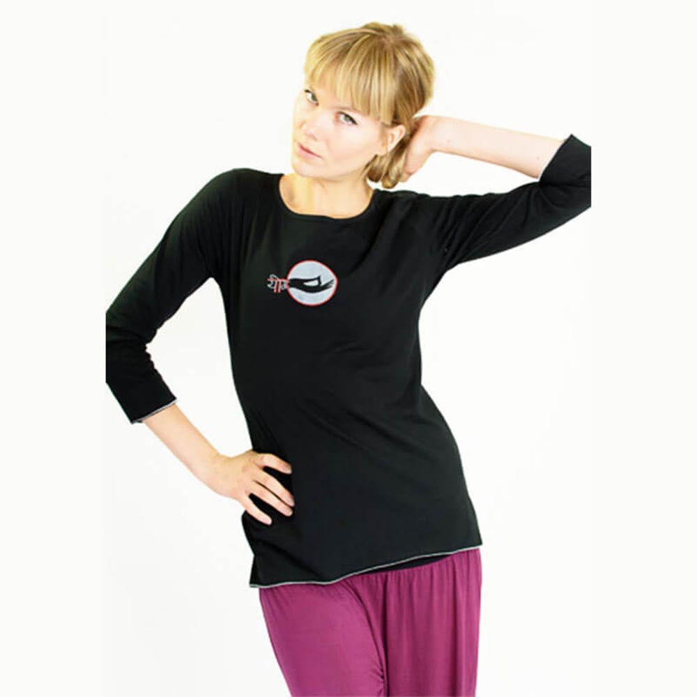 S/ M - T-shirt yoga femme - manches 3/4 - Bio certifié Gots - 7 chakras brodés - Accessoires de yoga, vêtements et tapis de yoga au naturel