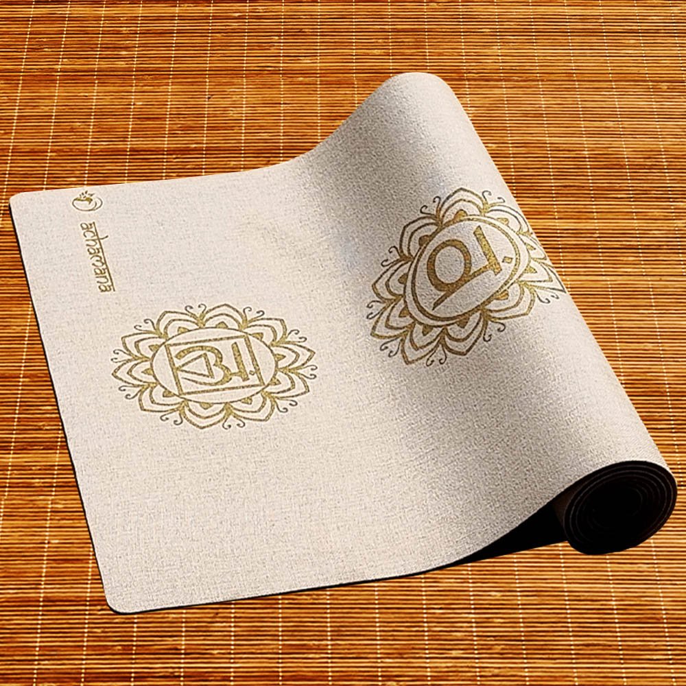 - Tapis de yoga caoutchouc & chanvre 4,5mmx61cmx1,83m 7 chakras Or + Sac transport - Accessoires de yoga, vêtements et tapis de yoga au naturel