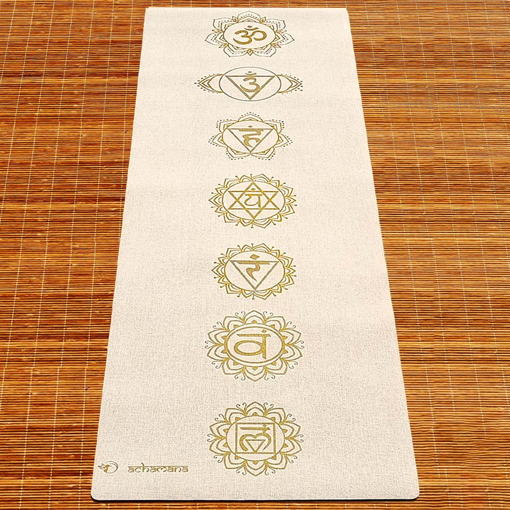 - Tapis de yoga caoutchouc & chanvre 4,5mmx61cmx1,83m 7 chakras Or + Sac transport - Accessoires de yoga, vêtements et tapis de yoga au naturel