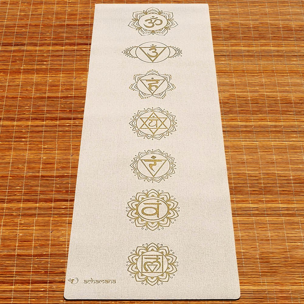 - Tapis de yoga caoutchouc & chanvre 4,5mmx61cmx1,83m 7 chakras Or + Sac transport - Accessoires de yoga, vêtements et tapis de yoga au naturel