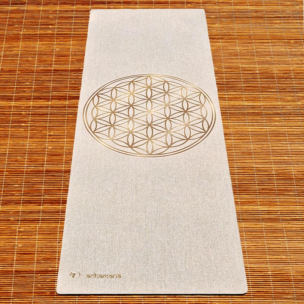 - Tapis de yoga caoutchouc & chanvre 4,5mmx61cmx1,83m Fleur de vie Or + Sac yoga - Accessoires de yoga, vêtements et tapis de yoga au naturel