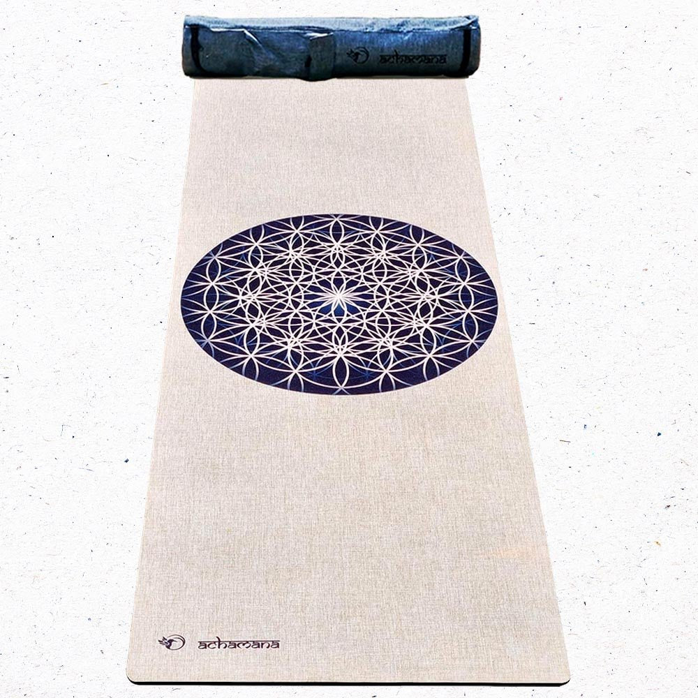 - Tapis de yoga caoutchouc & chanvre 4,5mmx61cmx1,83m Fleur de vie + Sac yoga - Accessoires de yoga, vêtements et tapis de yoga au naturel