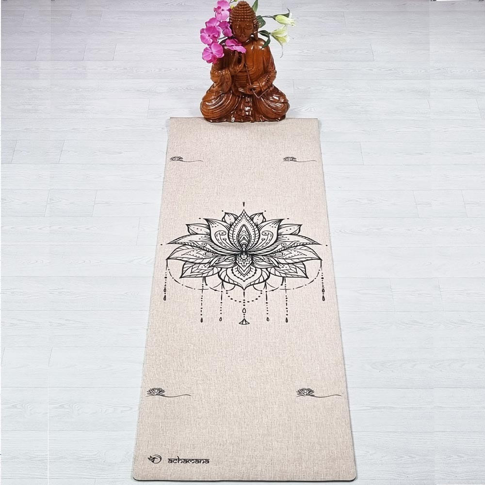 - Tapis de yoga caoutchouc & chanvre 4,5mmx61cmx1,83m Lotus + Sac transport - Accessoires de yoga, vêtements et tapis de yoga au naturel