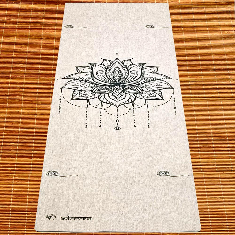 - Tapis de yoga caoutchouc & chanvre 4,5mmx61cmx1,83m Lotus + Sac transport - Accessoires de yoga, vêtements et tapis de yoga au naturel