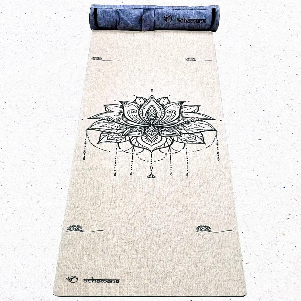 - Tapis de yoga caoutchouc & chanvre 4,5mmx61cmx1,83m Lotus + Sac transport - Accessoires de yoga, vêtements et tapis de yoga au naturel