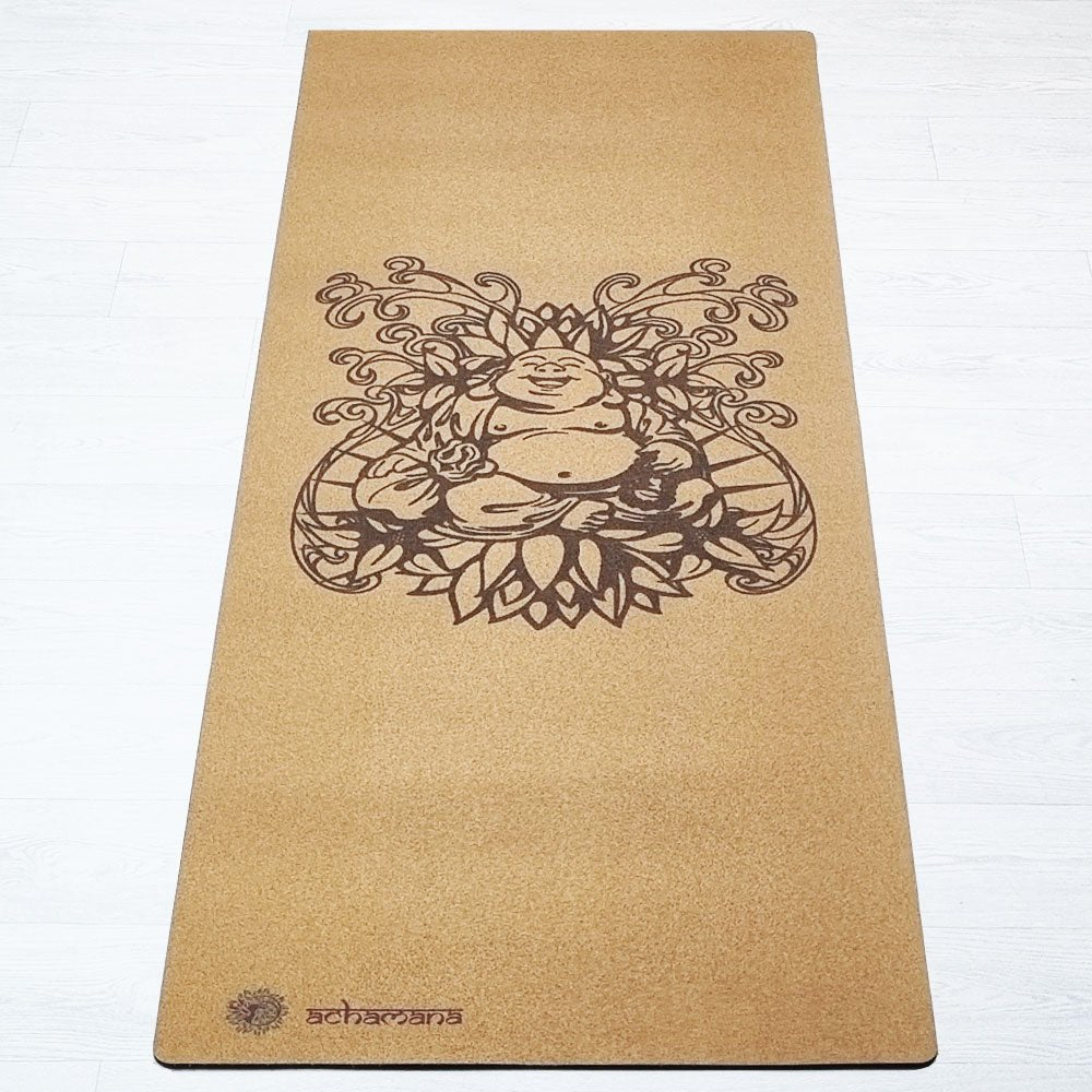 - Tapis de yoga caoutchouc & liège 5mmx68cmx1,83m - Bouddha rieur - Accessoires de yoga, vêtements et tapis de yoga au naturel