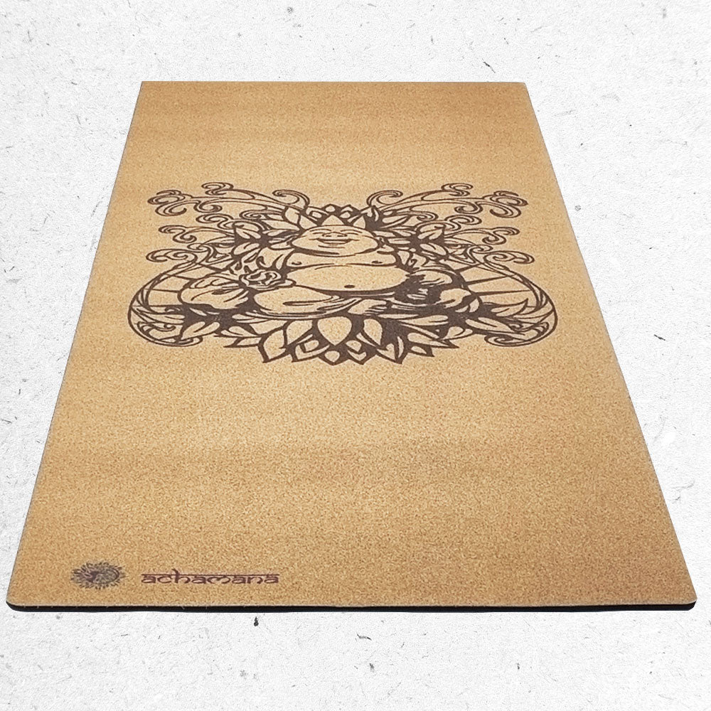 - Tapis de yoga caoutchouc & liège 5mmx68cmx1,83m - Bouddha rieur - Accessoires de yoga, vêtements et tapis de yoga au naturel