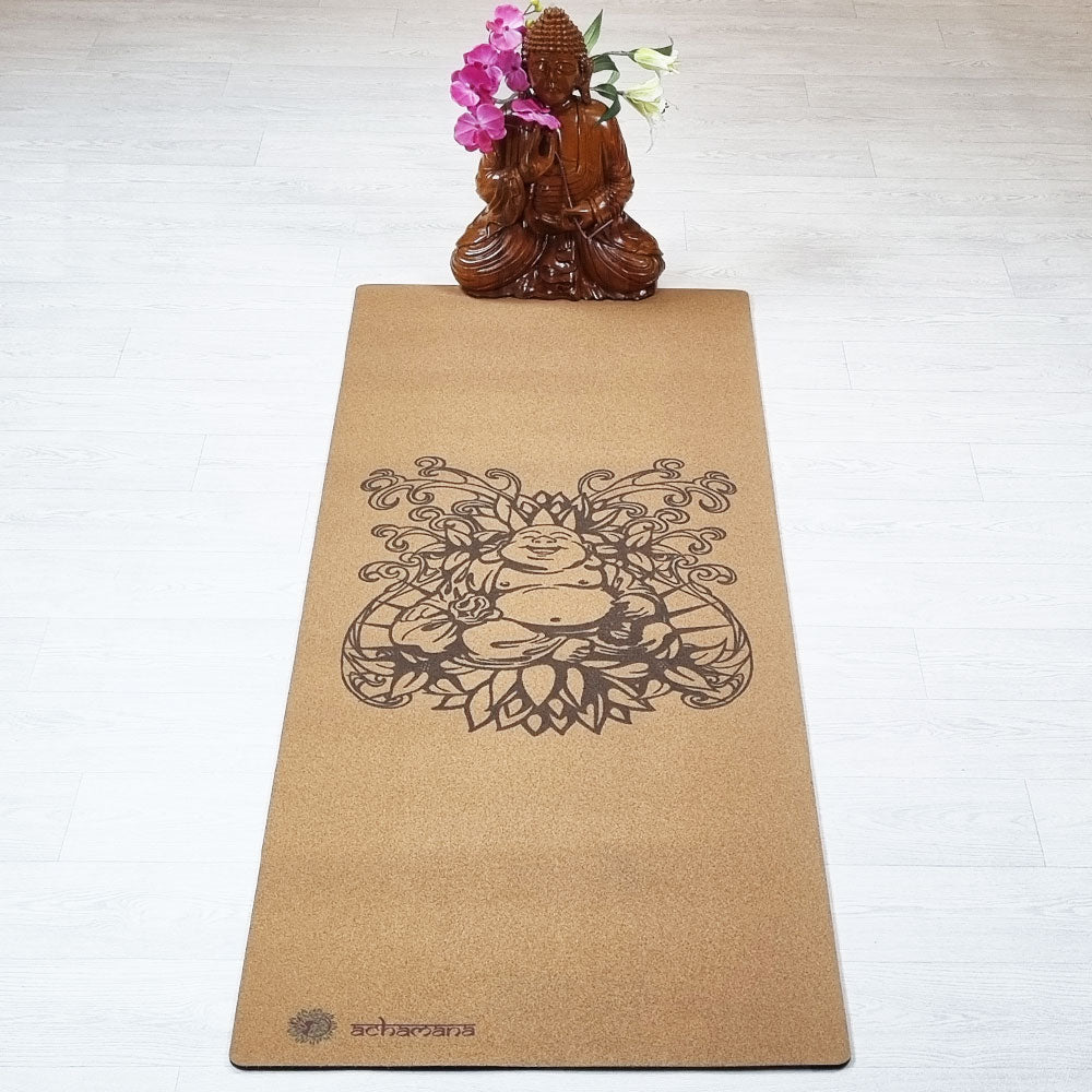 - Tapis de yoga caoutchouc & liège 5mmx68cmx1,83m - Bouddha rieur - Accessoires de yoga, vêtements et tapis de yoga au naturel