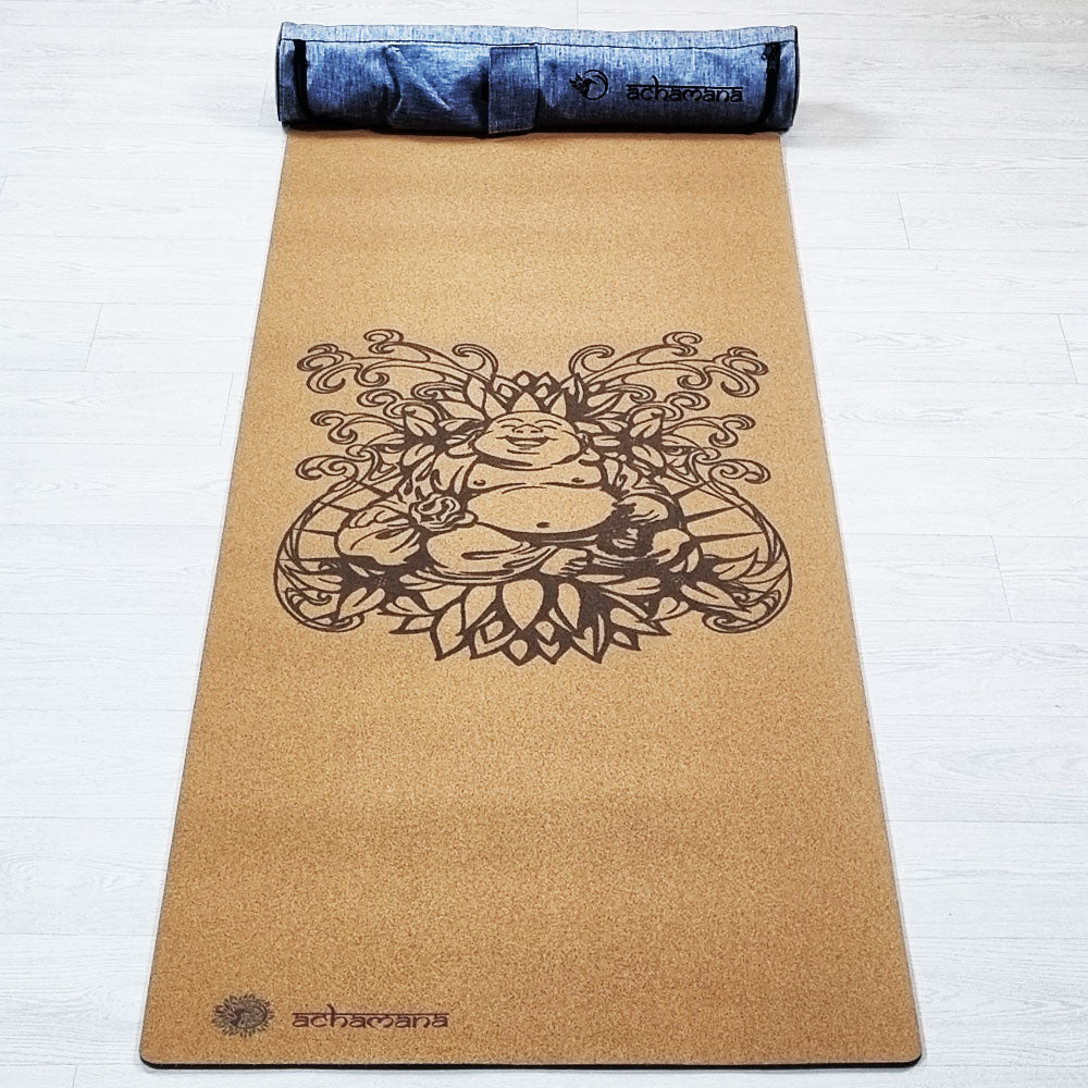 - Tapis de yoga caoutchouc & liège 5mmx68cmx1,83m - Bouddha rieur - Accessoires de yoga, vêtements et tapis de yoga au naturel