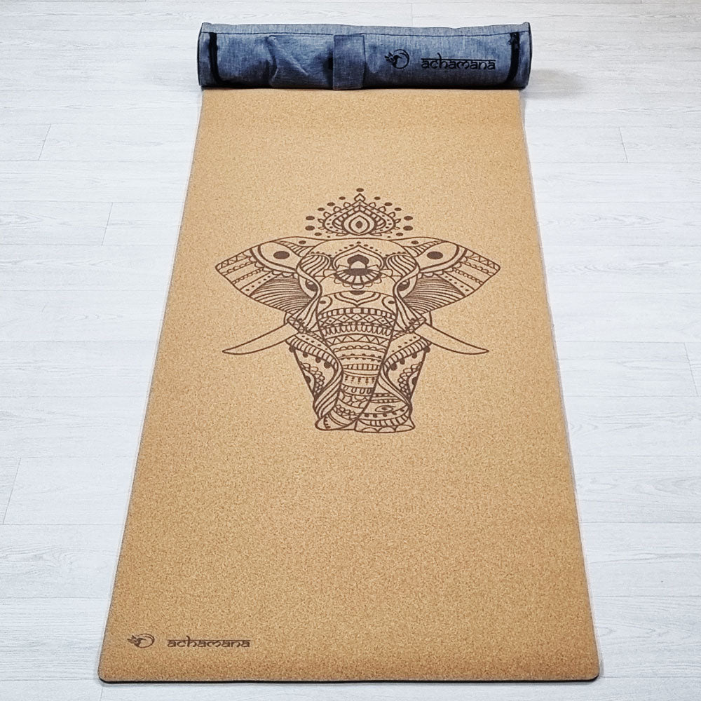 - Tapis de yoga caoutchouc & liège 5mmx68cmx1,83m - Eléphant - Accessoires de yoga, vêtements et tapis de yoga au naturel