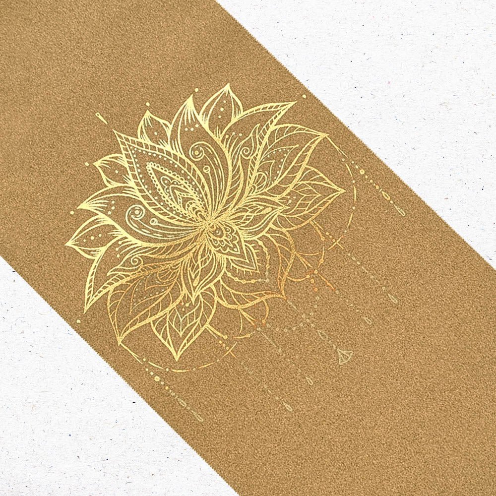 - Tapis de yoga caoutchouc & liège 5mmx68cmx1,83m Fleur de lotus Or - Accessoires de yoga, vêtements et tapis de yoga au naturel