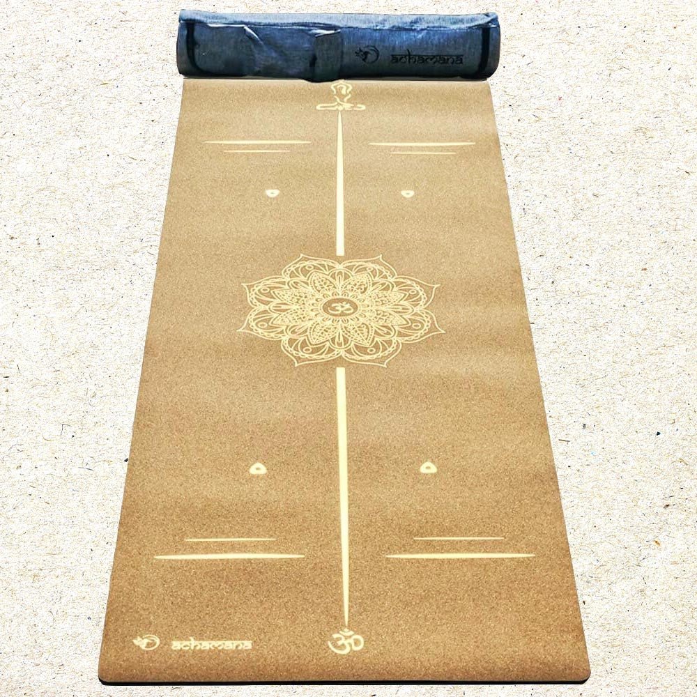 - Tapis de yoga caoutchouc & liège 5mmx68cmx1,83m, Mandala Bodylines Or - Accessoires de yoga, vêtements et tapis de yoga au naturel